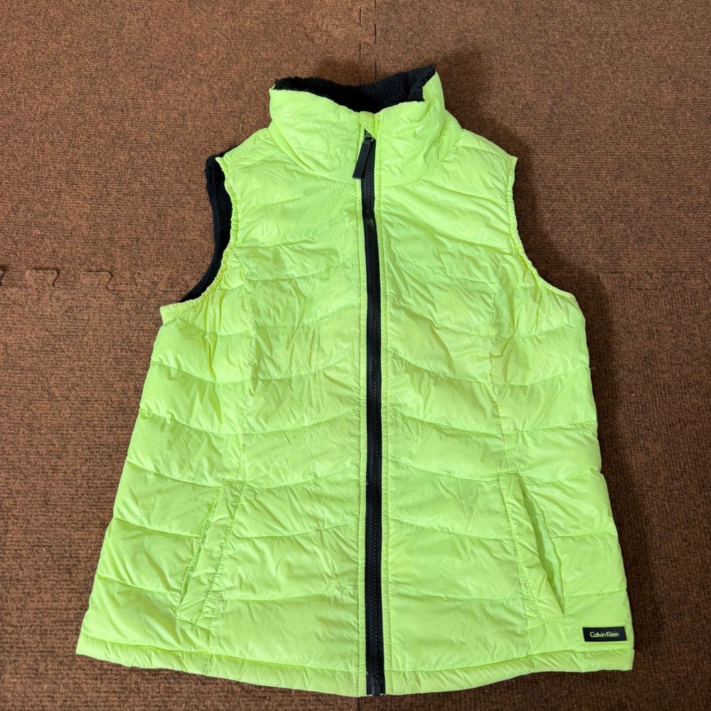 Calvin Klein Performance Neon Green Puffer Vest Womens Large Duck Down Quilted